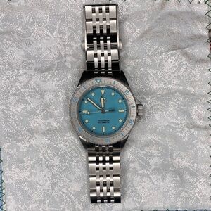 Stainless Steel Watch with Blue Dial